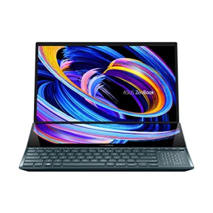 ASUS Zenbook Pro Duo 15 OLED (2022),15.6″(39.62 cms) 4K OLED Touch,Intel Core i7-12700H 12th Gen,Dual Screen Laptop(32GB/1TB SSD/6GB GeForce RTX 3060/Windows 11/Office 2021/Blue/2.3 kg),UX582ZM-H701WS