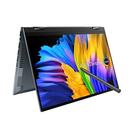 ASUS Zenbook 14 Flip OLED (2022), 14″ (35.56 cms) 2.8K OLED 16:10 90Hz Touch, Core i7-12700H 12th Gen, 2-in-1 Laptop (16GB/512GB SSD/Iris Xe Graphics/Win 11/Office 2021/Grey/1.4 kg), UP5401ZA-KN701WS